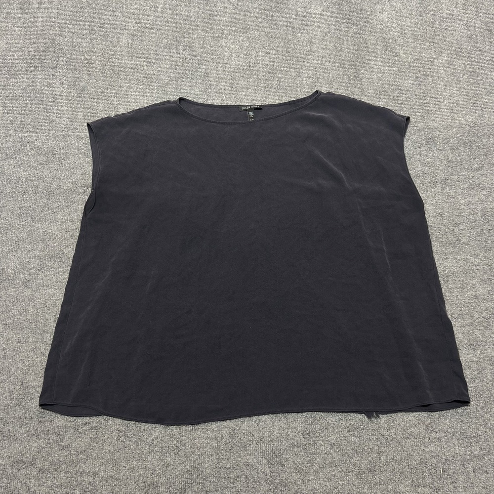 Eileen Fisher Shirt Womens XL Gray 100% Silk Sleeveless Pleated Back Top